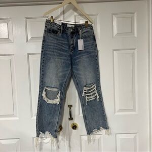 Casual Distressed Boyfriend Jeans in Blue